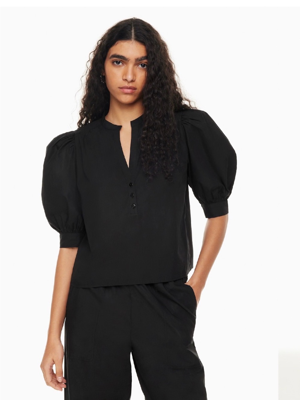 Aritzia Little Moon Fredo Poplin Puff Sleeve Blouse NWT S